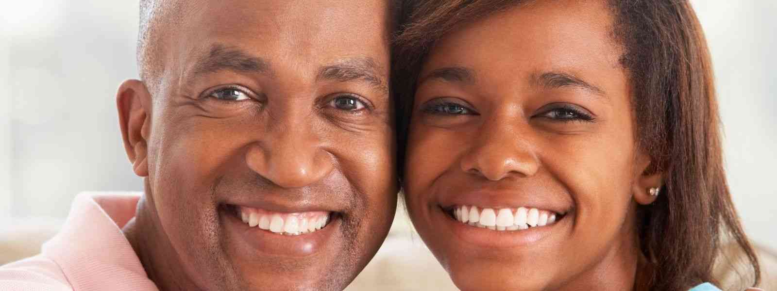 Closeup of Two people smiling happy
